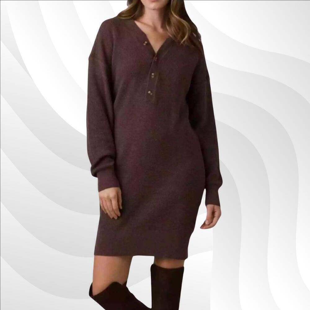 2/$50 Prana Brown Long Sleeve Milani Henley Dress Size XS | Casual & Comfy